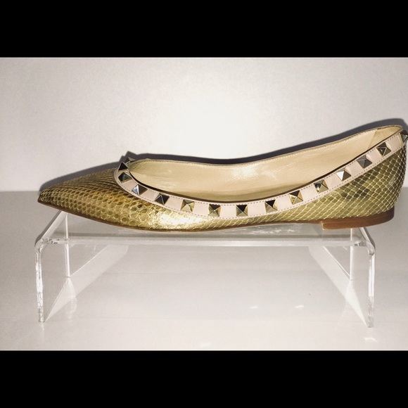 Valentino Rock Stud Metallic Gold Snake Skin Flats - Picture 3 of 5